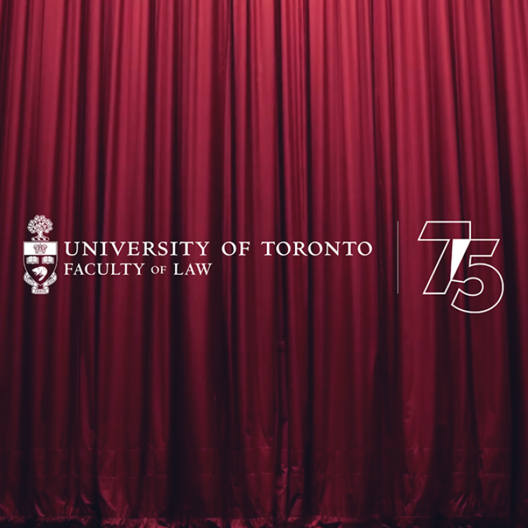 U of T Law logo on a red curtain