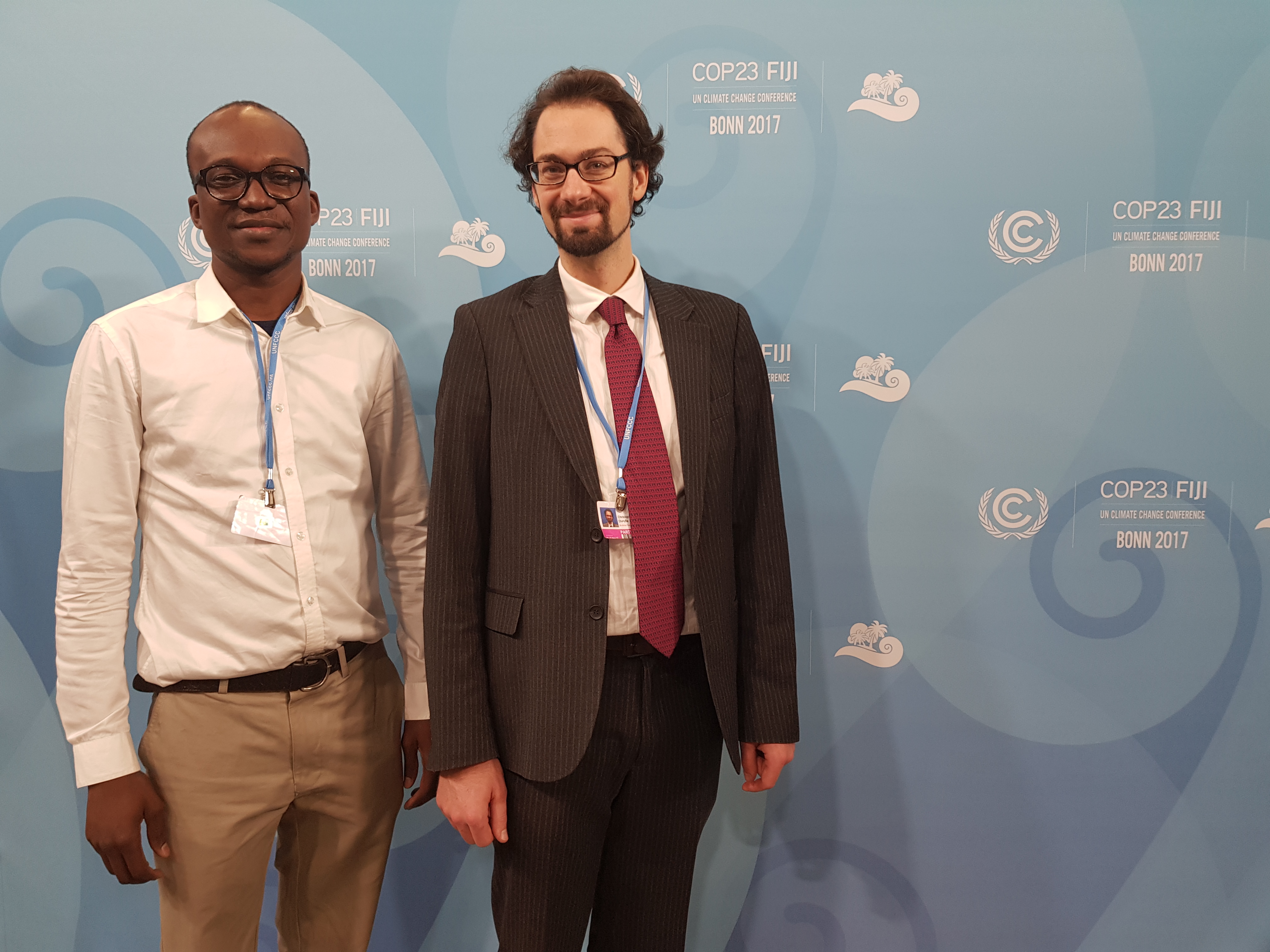 Christopher Campbell-Duruflé at the twenty-third session of the Conference of the Parties (COP 23), pictured with Dr. Joël Korahire, former Director of Environmental Treaties, Government of Burkina Faso.